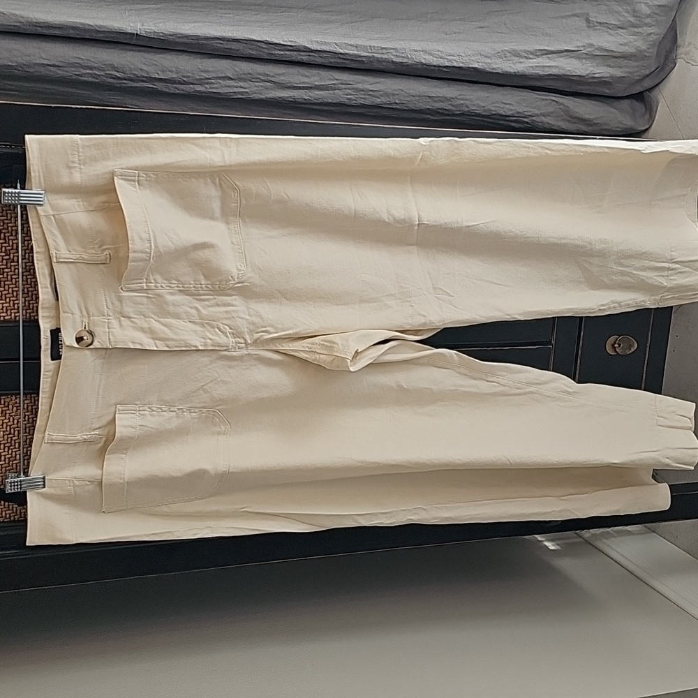 Anthropologie Maeve Cream Colette Linen Crop Pants - Picture 4 of 11